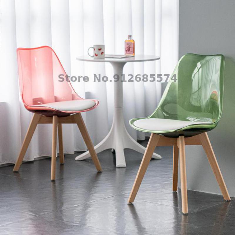 북유럽 투명한 의자 홈 간단한 레저 그물 빨간 메이크업 의자 단단한 나무 등받이 의자 책상 크리스탈 식당 의자